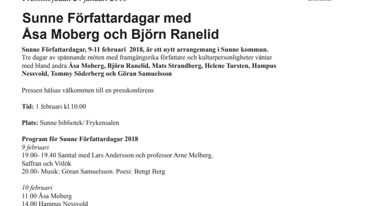 Sunne Författardagar med Åsa Moberg och Björn Ranelid