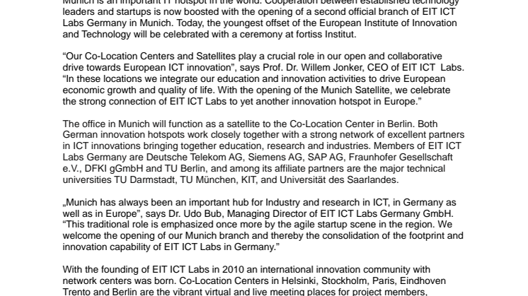 EIT ICT Labs today opens second Innovation Hotspot in Germany