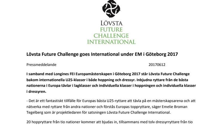 Lövsta Future Challenge goes International under EM i Göteborg 2017