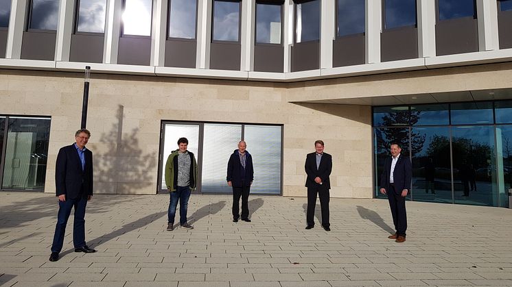 V.l.n.r. Berthold Streffing (Bürgermeister), Stefan Haverkamp, Ludger Haverkamp (Heizung Sanität Haverkamp), Jürgen Herbe (VEKA AG), Roland Waleska (Deutsche Glasfaser)