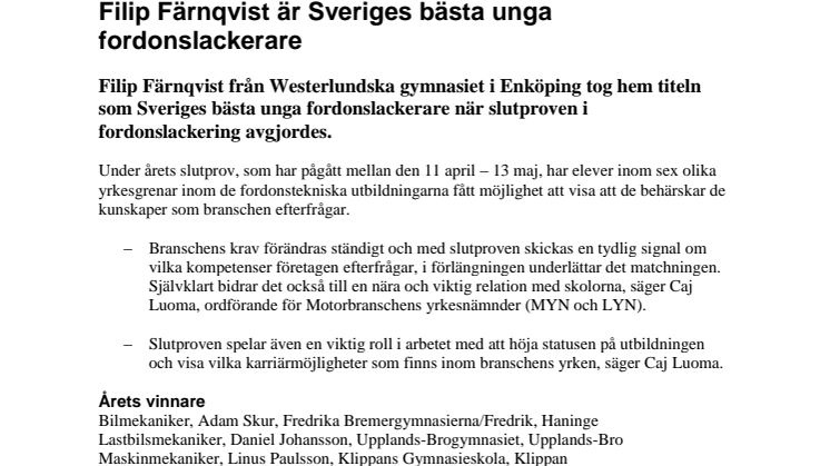 Filip Färnqvist är Sveriges bästa unga fordonslackerare