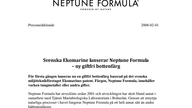 Svenska Ekomarine lanserar Neptune Formula – ny giftfri bottenfärg