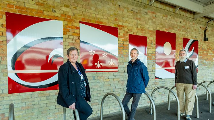 Souped-up station: GTR Area Manager Karen Gregson, Groundwork East Operations Manager Chris Dungate and Fen Line User Group Chair John Grant with King's Lynn's new soup-tin-inspired artwork