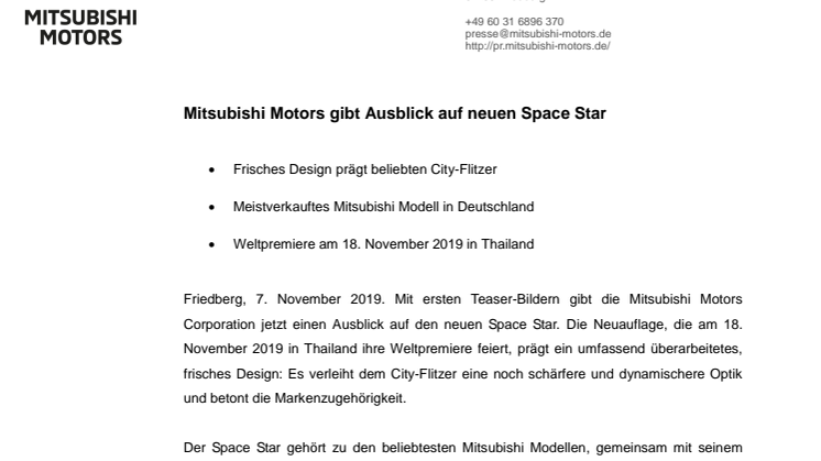 Mitsubishi Motors gibt Ausblick auf neuen Space Star