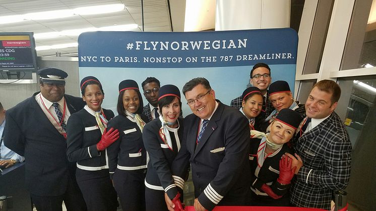 Norwegian's crew ahead of Norwegian's first flight between the US and France