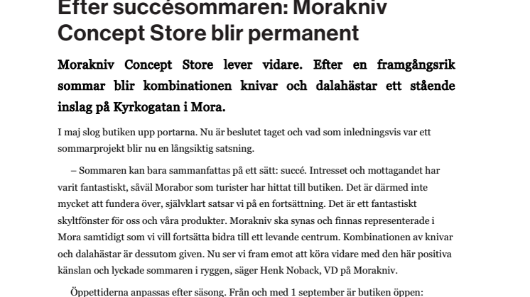 Efter succésommaren: Morakniv Concept Store blir permanent