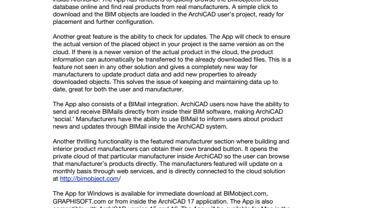 The BIMobject® App now released for ArchiCAD