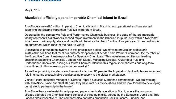 AkzoNobel officially opens Imperatriz Chemical Island in Brazil