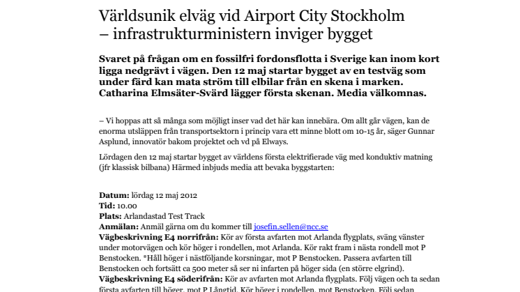Världsunik elväg vid Airport City Stockholm