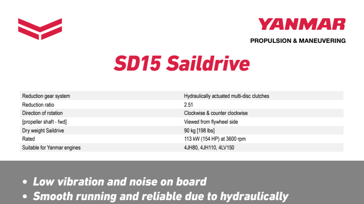 Datasheet - YANMAR SD15 saildrive