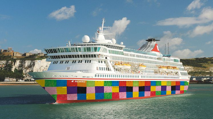 Fred. Olsen Cruise Lines unveils new patchwork livery on flagship 'Balmoral' to raise awareness of Suffolk Hospice campaign