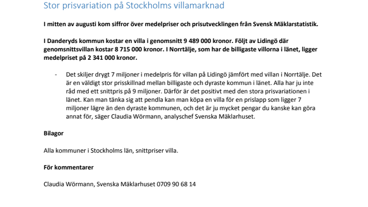 Stor prisvariation på Stockholms villamarknad