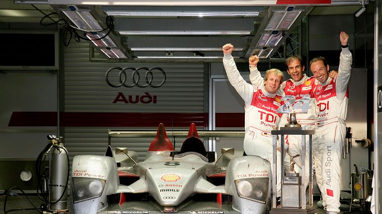 Frank Biela, Emanuele Pirro and Marco Werner, winners of the 2006 Le Mans 24 hours in the Audi R10 TDI