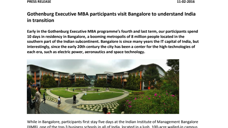 Gothenburg Executive MBA participants visit Bangalore to understand India in transition