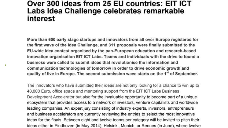 Over 300 ideas from 25 EU countries: EIT ICT Labs Idea Challenge celebrates remarkable interest 