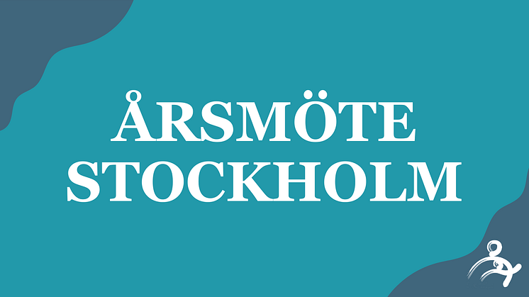 Turkos textplatta med texten: Årsmöte Stockholm