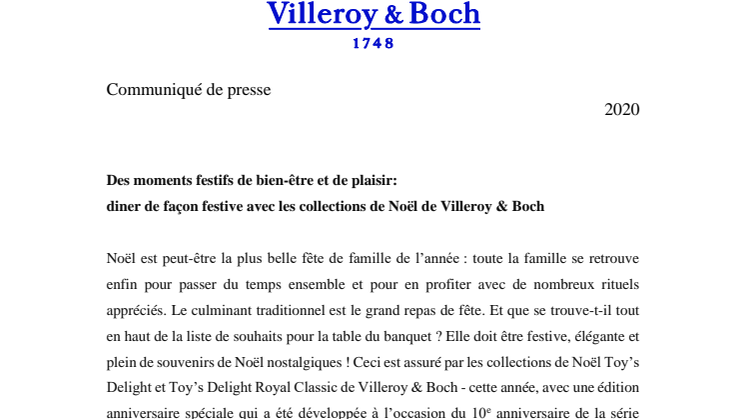 Des moments festifs de bien-être et de plaisir: diner de façon festive avec les collections de Noël de Villeroy & Boch