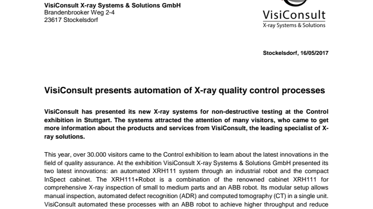 VisiConsult presents automation of X-ray quality control processes 