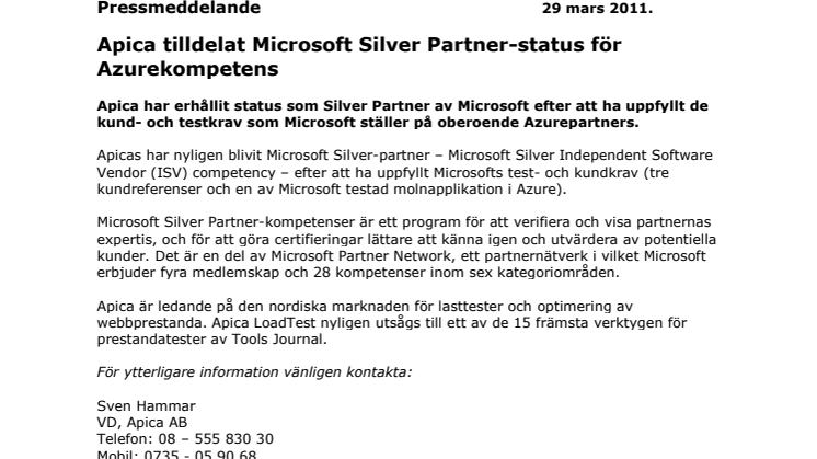 Apica tilldelat Microsoft Silver Partner-status för Azurekompetens