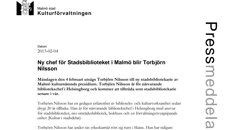 Ny chef för Stadsbiblioteket i Malmö blir Torbjörn Nilsson