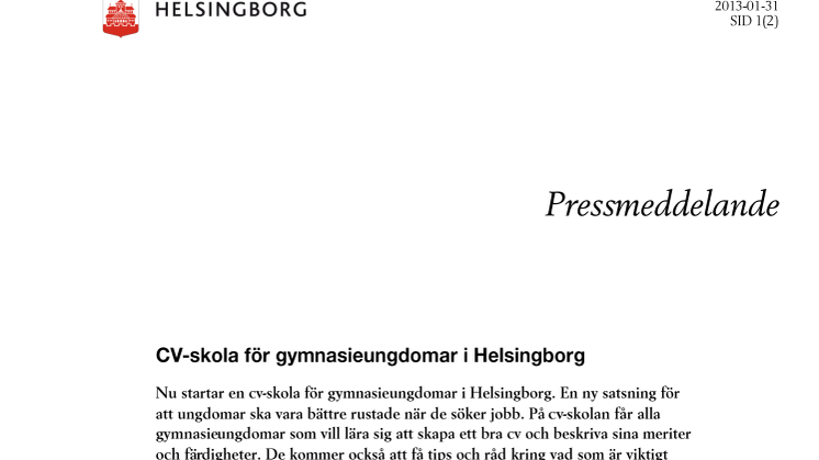 CV-skola för gymnasieungdomar i Helsingborg