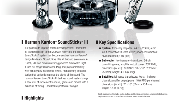 Specification sheet - harman kardon Sound Sticks III (English)