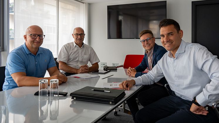 V.l.n.r. Roman Großmann (geschäftsf. Gesellschafter Lieblang Gruppe), Frank Gilpert (Geschäftsführer Lieblang Sicherheitsdienste GmbH), Bastian Fiedler (CEO m:con – mannheim:congress GmbH), Thorsten Frank (CFO m:con – mannheim:congress GmbH). © m:con