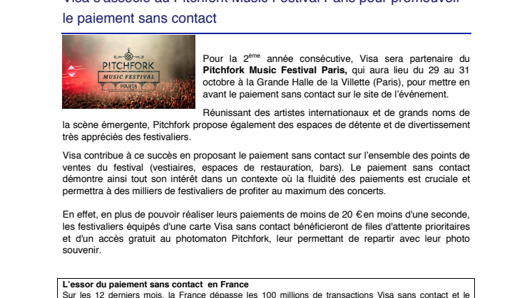 Visa s'associe au Pitchfork Music Festival Paris pour promouvoir le paiement sans contact