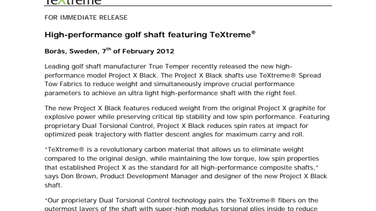 High-performance golf shaft featuring TeXtreme®