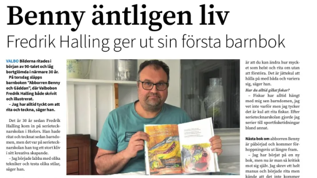  Två lokaltidningar uppmärksammar Fredrik Hallings barnbok "Abborren Benny och Gäddan"