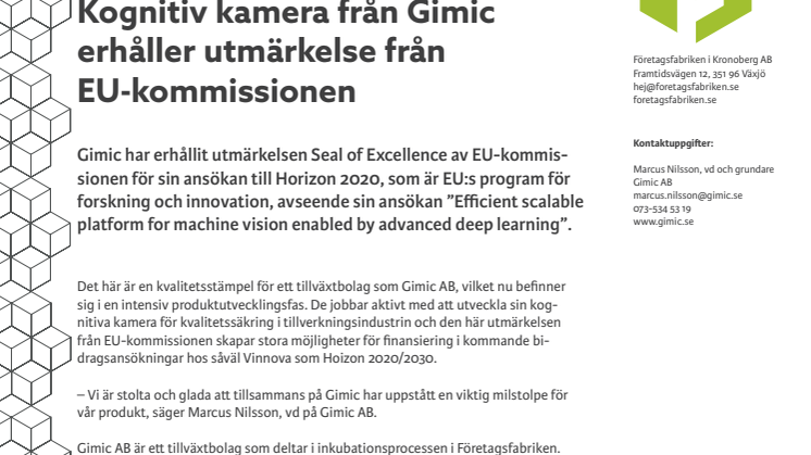 Kognitiv kamera från Gimic erhåller utmärkelse från EU-kommissionen