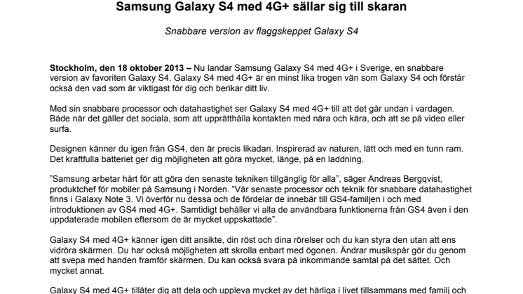 Samsung Galaxy S4 med 4G+ sällar sig till skaran