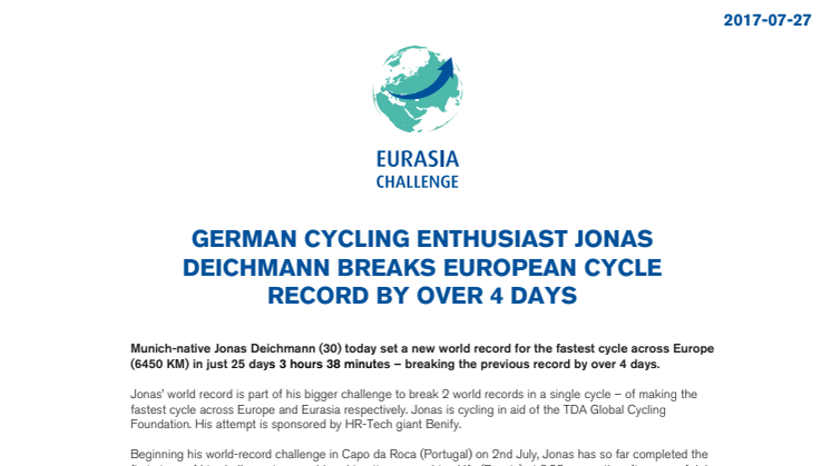 Benify anställd slår världsrekord i cykling – snabbast genom Europa