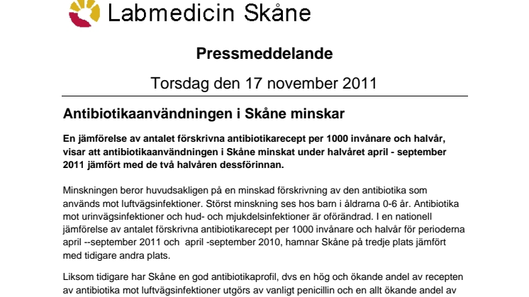 Antibiotikaanvändningen i Skåne minskar