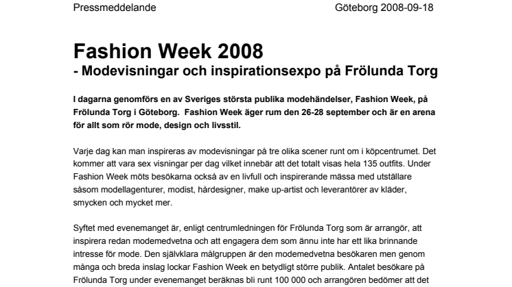 Fashion Week 2008 - Modevisningar och inspirationsexpo på Frölunda Torg