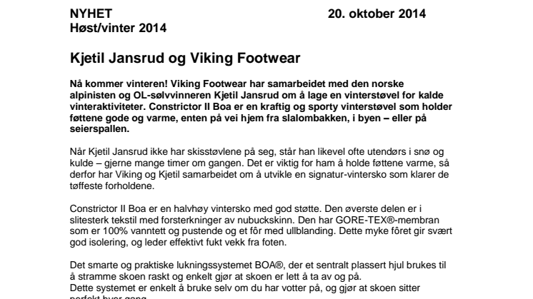 Kjetil Jansrud og Viking Footwear