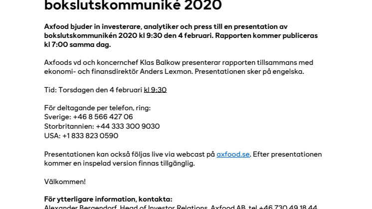 Inbjudan till presentation av Axfoods bokslutskommuniké 2020