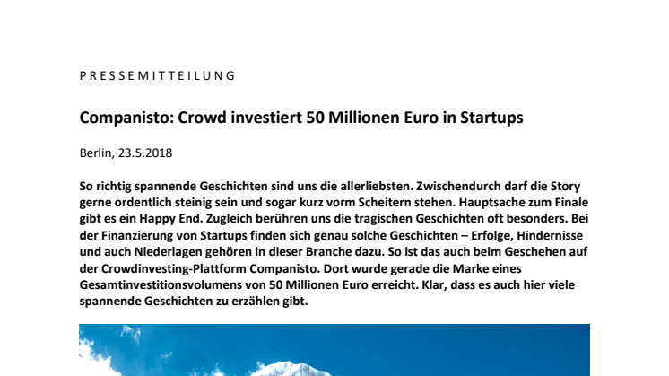 Companisto: Crowd investiert 50 Millionen Euro in Startups