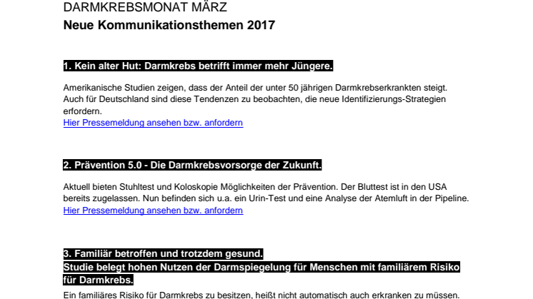 Darmkrebsmonat März 2017: Themenschwerpunkte der Felix Burda Stiftung