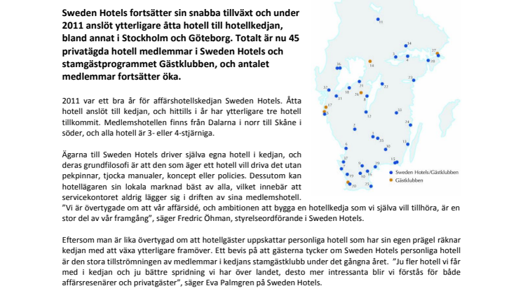 Fortsatt snabb expansion för  Sweden Hotels under 2011