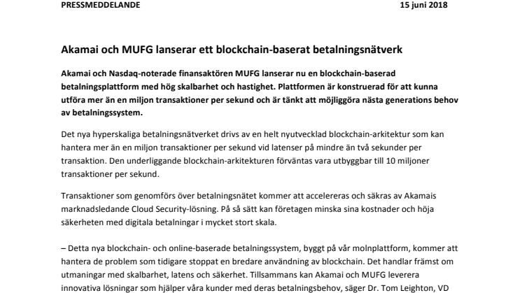 Akamai och MUFG lanserar ett blockchain-baserat betalningsnätverk 