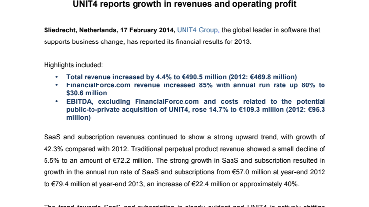 Full year results 2013 - trade announcement  