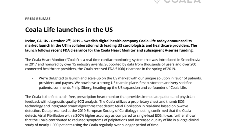 Coala Life launches in the US