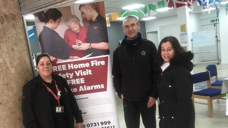 Catherine Wallace, Community Action Team SFRS, Mito Alvarez-Liddell, ng2 Estate Services Foreman, and Helen Carroll, Chair of Springburn Central Community Council at the Community Hub in Springburn Shopping Centre 