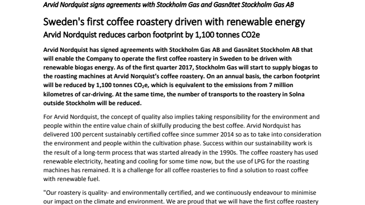 Sveriges första kafferosteri som drivs med förnybar energi