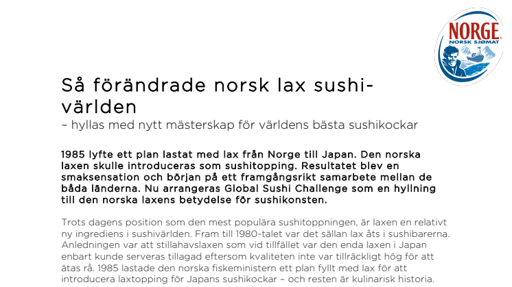  Så förändrade norsk lax sushivärlden – hyllas med nytt mästerskap för världens bästa sushikockar  