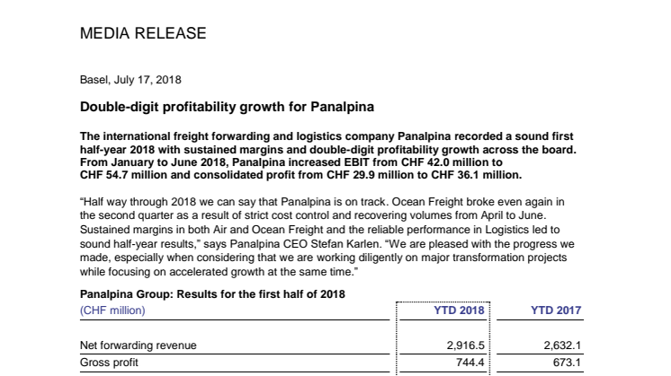 Double-digit profitability growth for Panalpina
