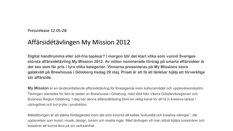 Affärsidétävlingen My Mission avgörs på Brewhouse i Göteborg