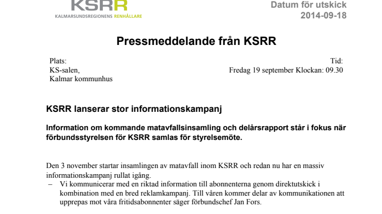 KSRR lanserar stor informationskampanj