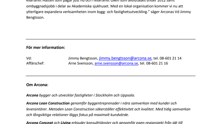 Arcona Lean Construction tillsätter distriktschef i Uppsala